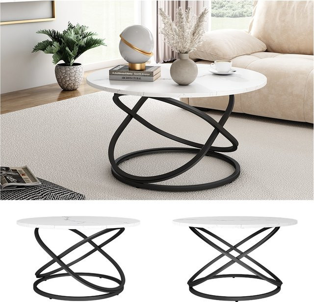 Vicco Couchtisch Calgary in Weiß mit Marmor-Optik, B: 80 cm, T: 46 cm - Bild 1