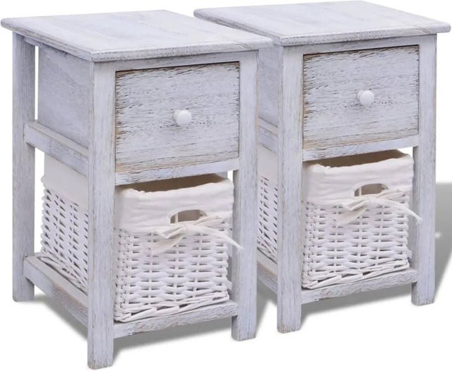 Set aus 2 vidaXL Nachttischen aus Paulownia-Holz in Weiß im rustikalen Design - Bild 1
