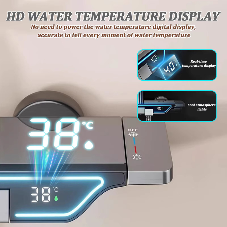 Betuyoo Badezimmer-Duschset in Chrom mit thermostatischer Regendusche, Handbrause und verstellbarer Duschsäule inklusive Verbrühschutz-Mischbatterie - Bild 5