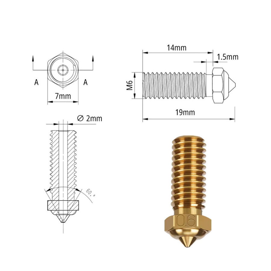 Qidi Messing-Düsen für X Max 3, Plus 3 und Smart 3 3D-Drucker Hotend Zubehör für 1,75mm Filament in den Größen 0,2mm, 0,4mm, 0,6mm und 0,8mm in Gold - Bild 3