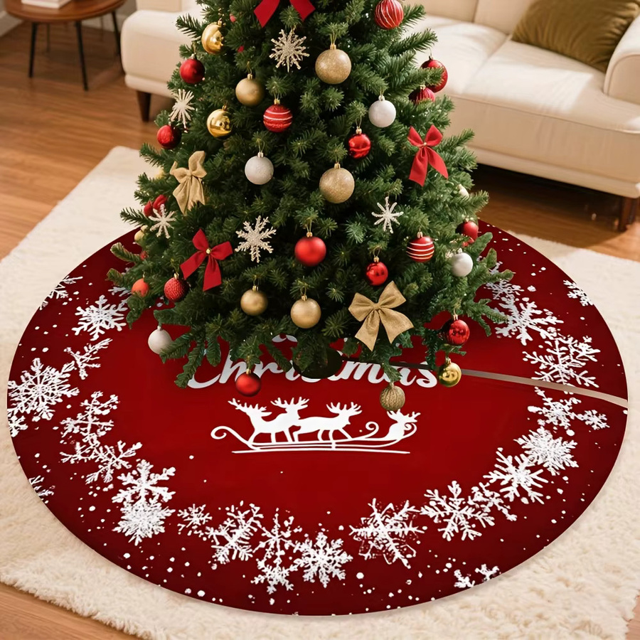 VIKAMA Weihnachtsbaumrock in Rot mit Schneeflocken- und Rentier-Print als weihnachtliche Dekoration - Bild 2