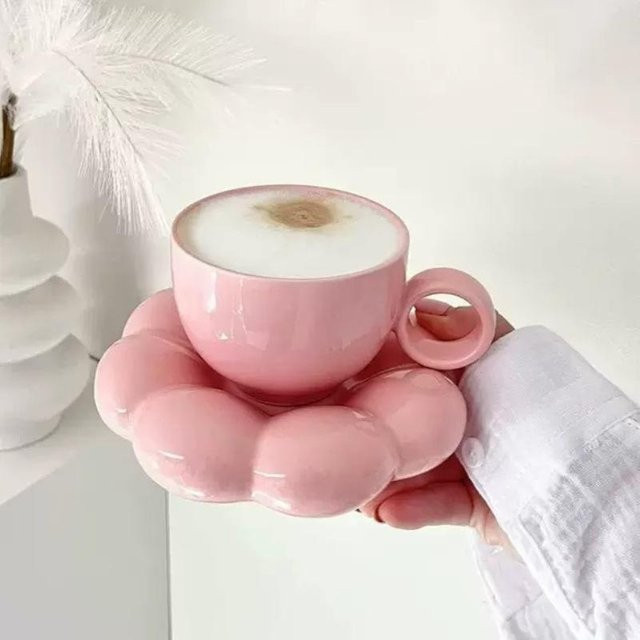 Keramik Kaffeetasse mit Untertasse von Yiran toy 1, Sonnenblumen Design, Braun, 220 ml - Bild 1