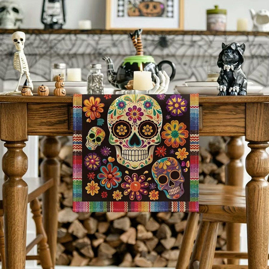 VIKAMA Tischläufer Day of the Dead mit Sugar Skull Motiv, mexikanisches Ethnic Design, Mehrfarbig, B/H: 90 x 33 cm - Bild 3