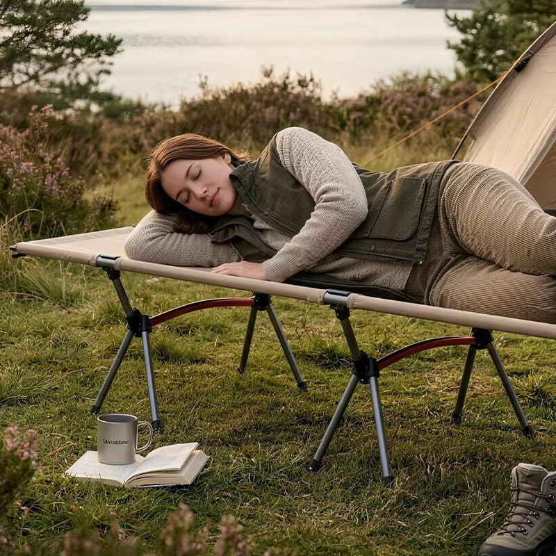 WESTTUNE Campingbett aus Aluminiumlegierung, ultraleichtes Klappbett für Outdoor und Reisen mit Seitenfächern - Bild 5