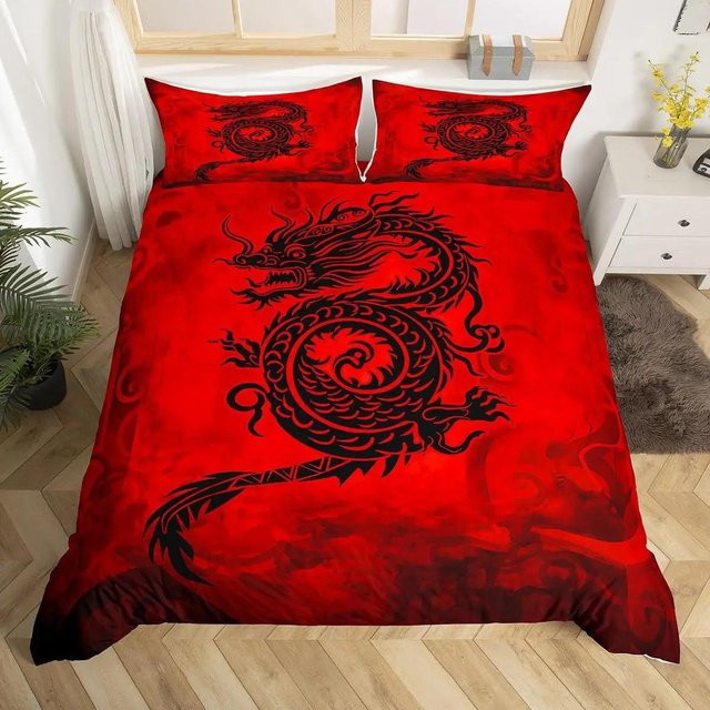 Monika Chen Bettwäsche-Set mit Drachenmuster in Rot und Schwarz, 3-teilig, B/H: 180 x 220 cm - Bild 1