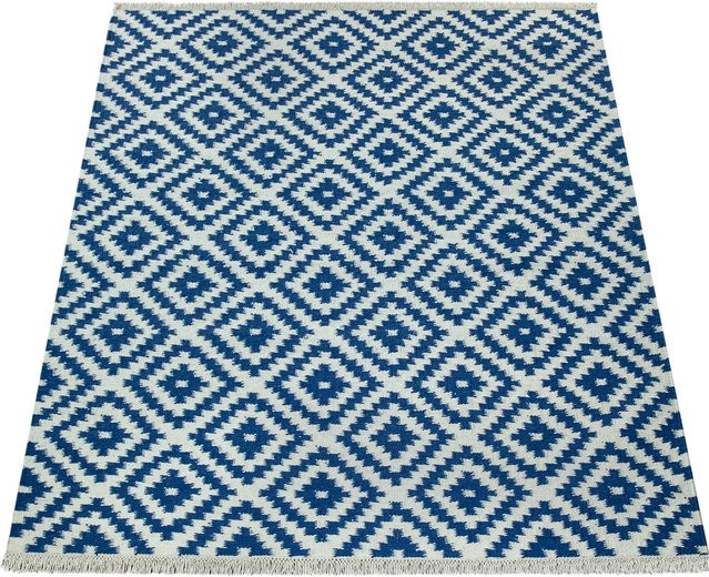 Wollteppich Kenolia in Blau mit marokkanischem Muster im skandinavischen Stil, B/T: 200 x 300 cm - Bild 1