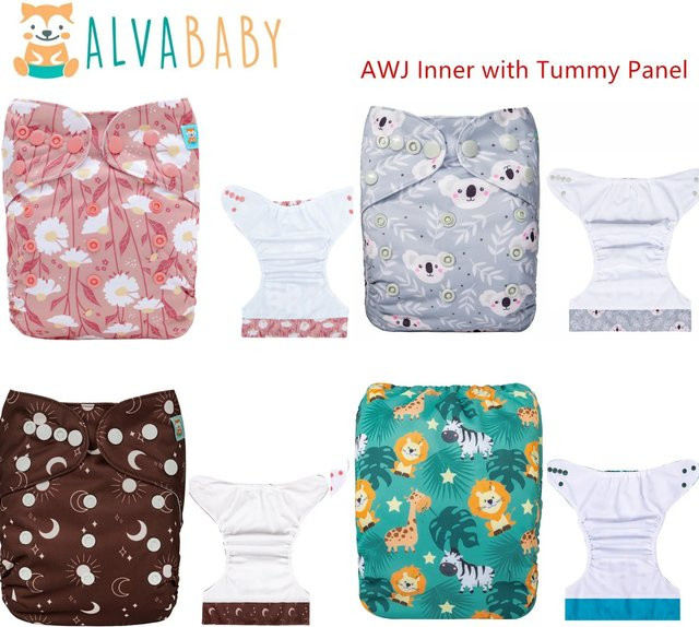 ALVABABY AWJ Umweltfreundliche Sommer-Stoffwindeln für dein Baby mit 1 Einlage und Bauchplatte in Einheitsgröße - Bild 1