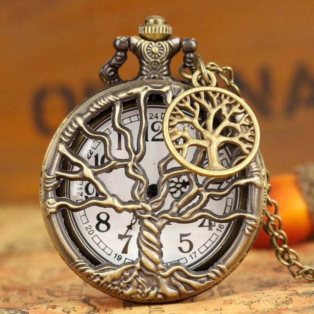 YISUYA Taschenuhr, Messing, Bronze, Weißes Zifferblatt, Unisex - Bild 1