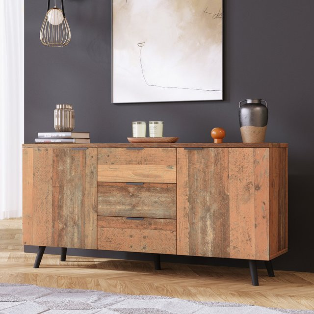 Aosom Sideboard im Vintage Design mit 3 Schubladen und verstellbaren Regalen, Braun, B/T/H: 140 x 35 x 70 cm - Bild 1