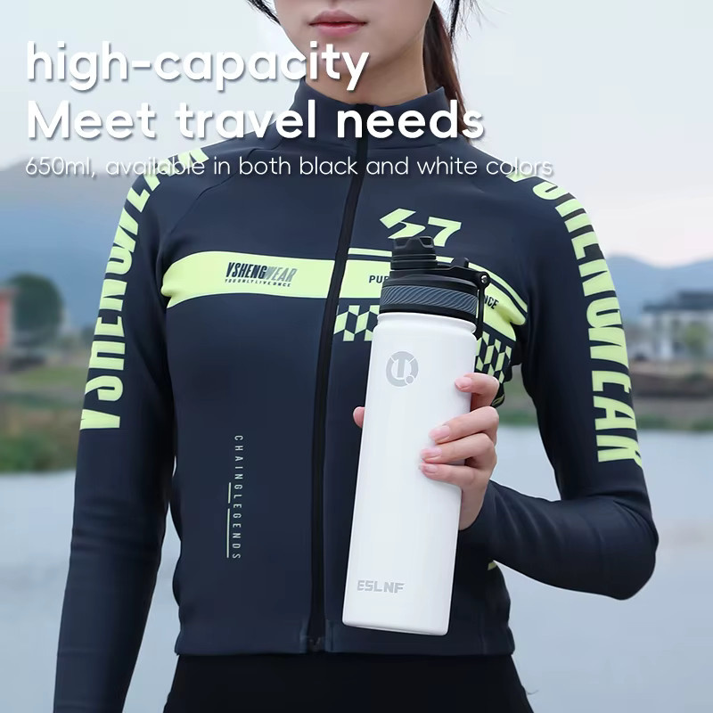 ESLNF Fahrrad-Wasserflasche aus Edelstahl in Schwarz, 650 ml Thermosflasche für Sport und Outdoor, hält Getränke heiß und kalt - Bild 6