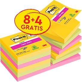 Post-it Super Sticky Z-Notes Carnival Collection Haftnotizen, Mehrfarbig, 12 Blöcke à 90 Blatt, B/H: 7,6 x 7,6 cm - Bild 1