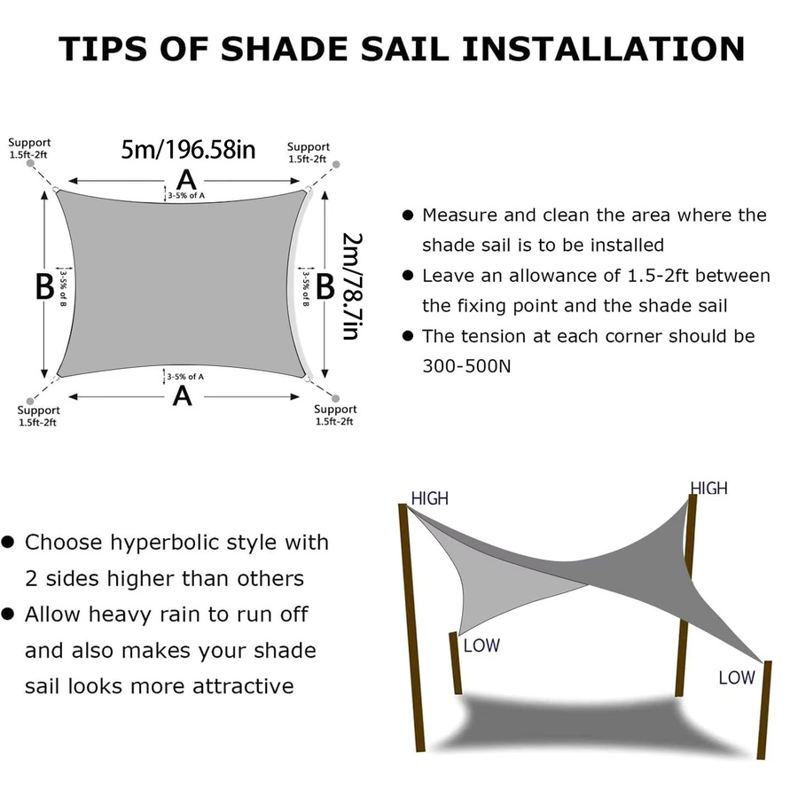 Wasserdichtes Sonnenschutz-Segel aus Polyester in Beige und Grau, rechteckiges Sonnentuch zum UV- und Regenschutz, B/T: 200 x 200 cm - Bild 6