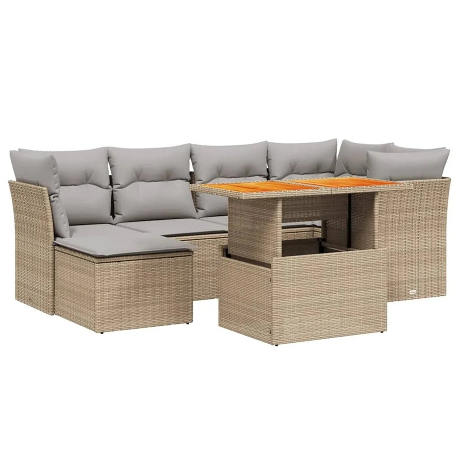 vidaXL 7-tlg Garten-Sofagarnitur aus Poly Rattan mit Kissen in Beige - Bild 2