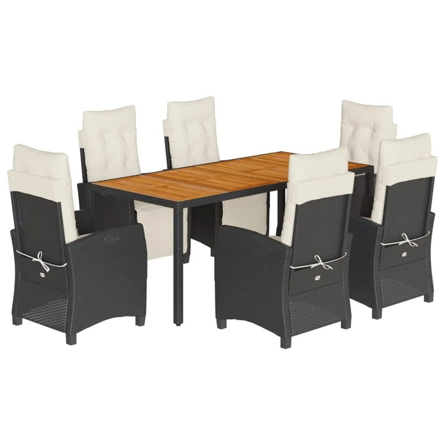 vidaXL 7-teilige Garten-Essgruppe aus Poly-Rattan und Akazienholz in Schwarz mit Kissen - Bild 2