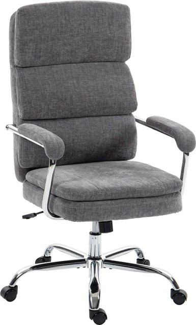 HOMCOM Bürostuhl aus Chenille-Stoff in Grau mit Armlehnen und Rollen, B/T/H: 65 x 72,5 x 118 cm - Bild 1