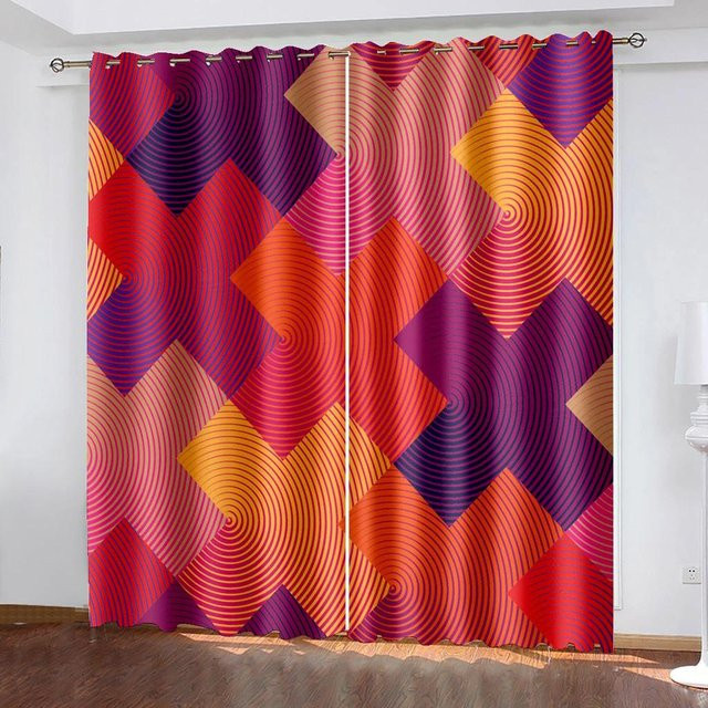 Verdunkelungsvorhang mit abstraktem geometrischem Linien-Design, UV-beständiger Sonnenschutz aus Polyester, Mehrfarbig, Breite: 55 cm, Höhe: 120 cm - Bild 1