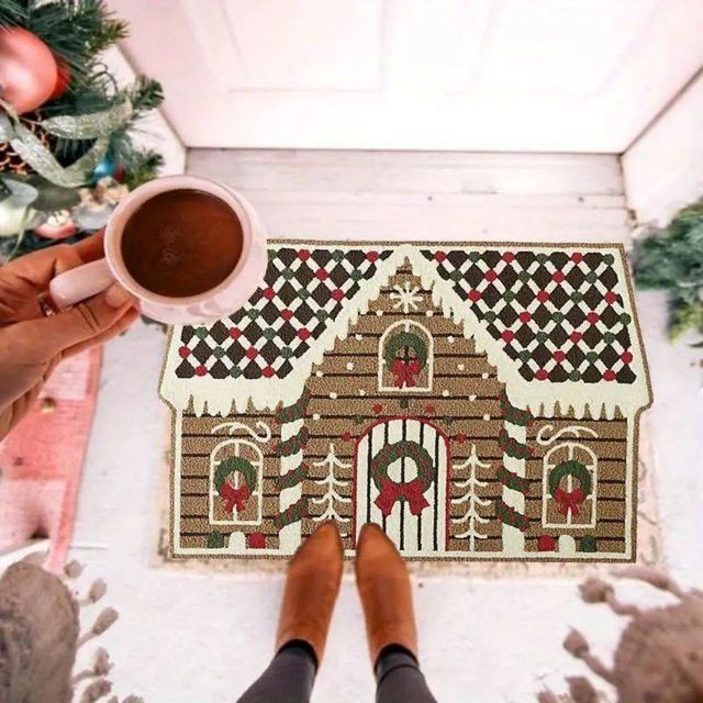 VIKAMA Weihnachtshaus Fußmatte für den Innen- und Außenbereich, rutschfeste Weihnachtsdekoration - Bild 1