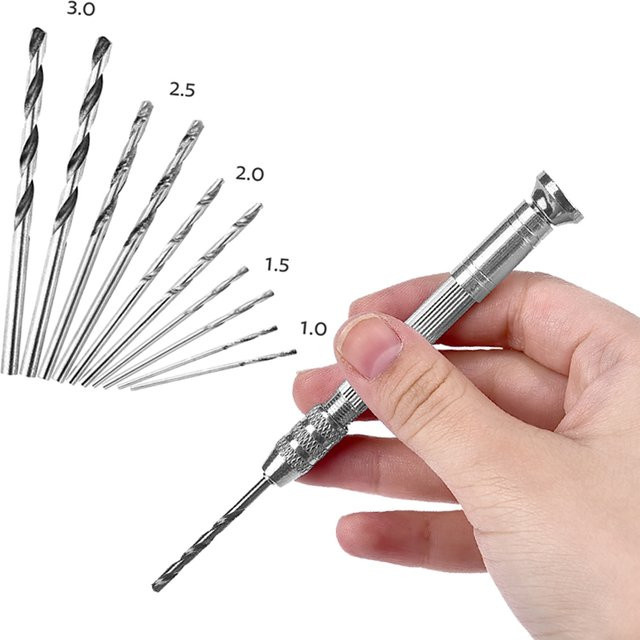 Manuelle Handbohrmaschine in Silber mit HSS-Stahl Spiralbohrern für Aluminium, Holz und Harzformen (1/2/2/3mm) - Bild 1