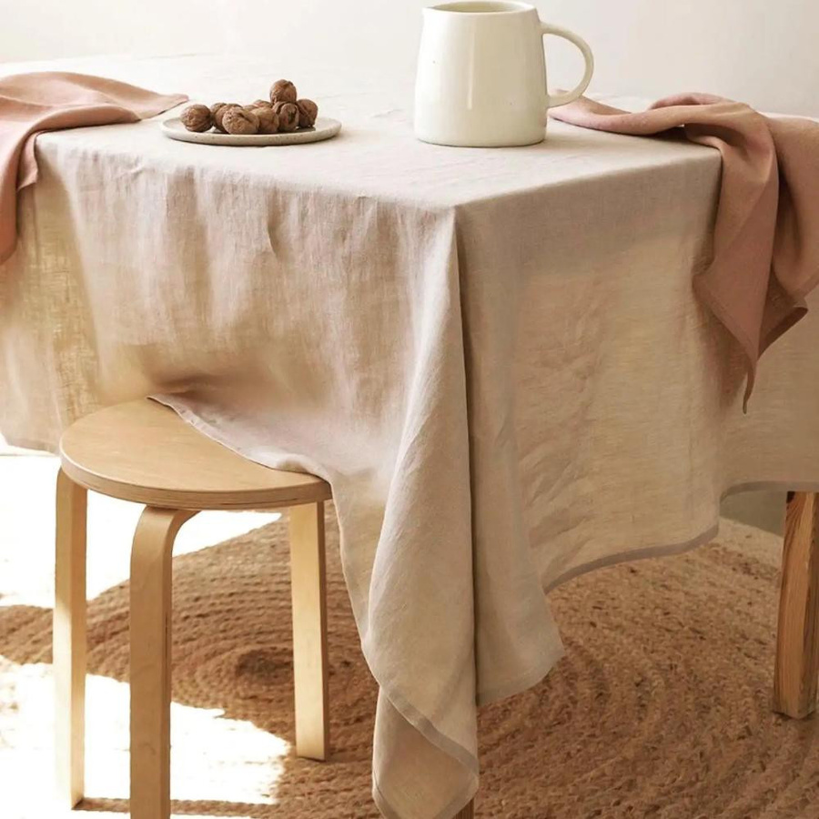 YT Daily Necessities Tischdecke aus 100% reinem Leinen, einfarbig, B/T: 100 x 135 cm, in Rosa oder Grau - Bild 1