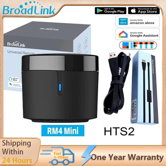 Broadlink RM4 Mini IR Fernbedienung für Klimaanlage und TV-Set-Top-Box mit HTS2 Temperatur- und Feuchtigkeitssensor in Schwarz, kompatibel mit Google Home und Alexa - Bild 1