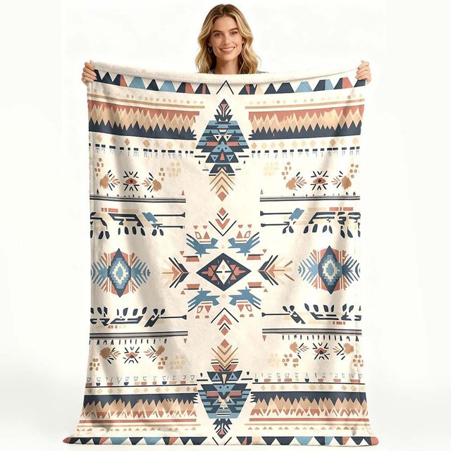 JMG Household Supplies Kuscheldecke Southwestern Aztec Tribal Print aus Flanell, Mehrfarbig, B: 100 cm, T: 70 cm - Bild 1