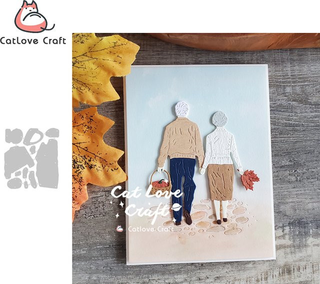 Catlove Metall-Stanzschablone Altes Paar Zurück Schatten für Scrapbooking und DIY-Bastelarbeiten in Silber - Bild 1