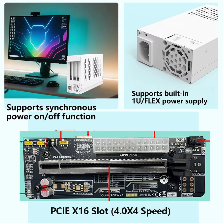 ADT-Link Oculink eGPU Dockingstation für Laptop und Mini-PC mit PCIe 4.0 x4 64GB/s ELFX 1U Power Tragbare Externe Grafikkarten-Station - Bild 4