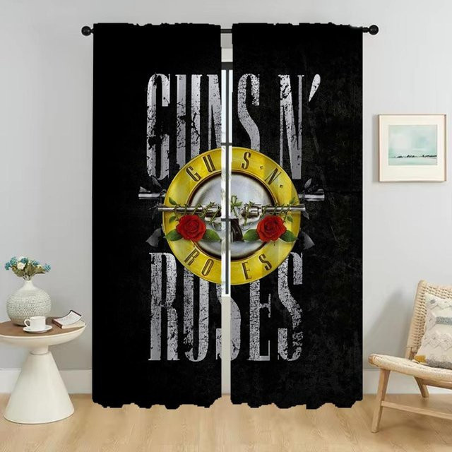 Zweiteiliges Vorhangset Rock-Guns Roses Design von Household supplies MH, Schwarz, B: 50 cm, H: 70 cm - Bild 1