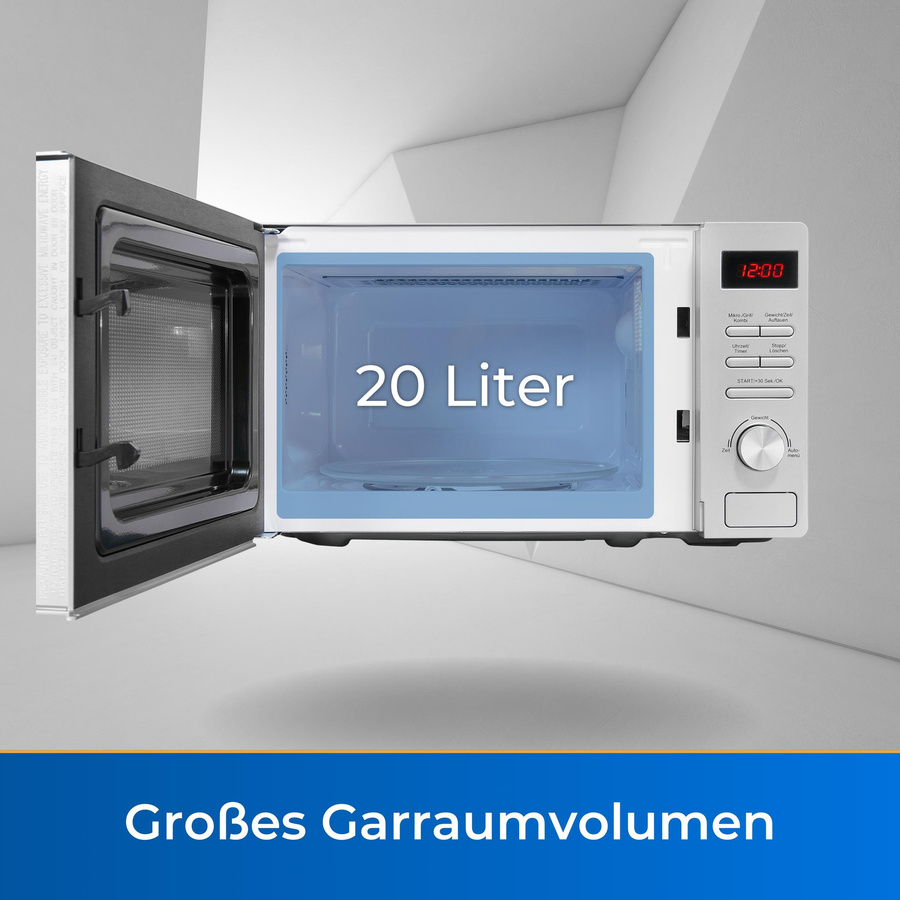 Exquisit MW2070-3GDisi Mikrowelle mit Grill und Automatikprogrammen in Silber, B/T/H: 44,0 x 33,6 x 33,6 cm - Bild 3