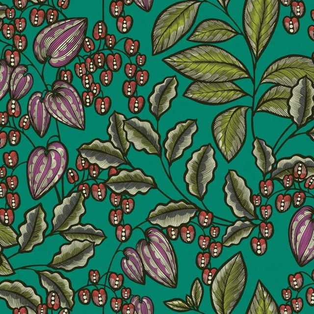 Profhome Tapete Floral Art Nouveau in Grün Rot Lila Matt, Breite: 0,53 m, Länge: 10,05 m - Bild 1