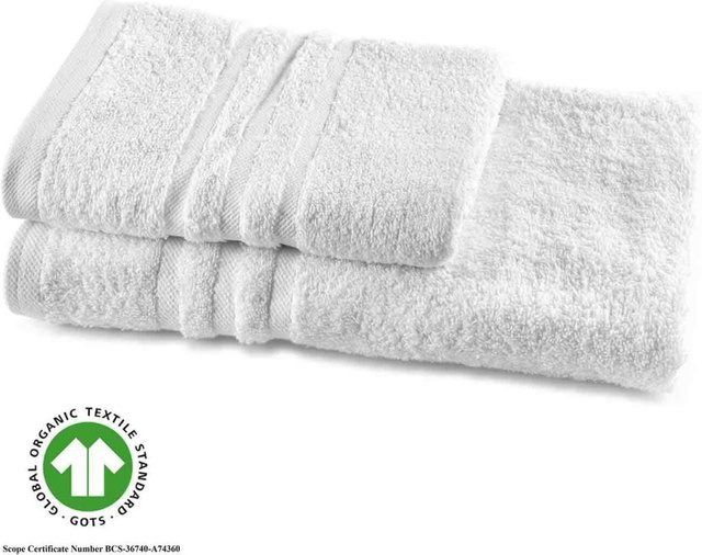Bertsch Hotelwäsche Duschtuch aus GOTS-zertifizierter Bio-Baumwolle in Weiß mit 3-Streifenbördelung, B/L: 70 x 140 cm, 500 g/qm - Bild 1
