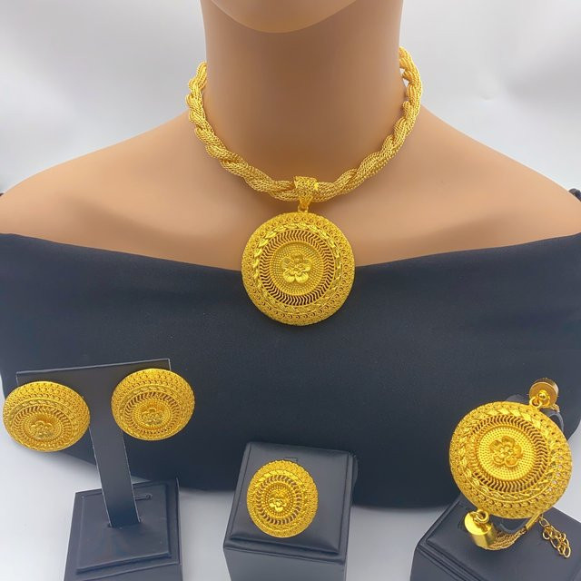 ANIID Schmuckset Halskette und Ohrringe, 24k vergoldet, Damen - Bild 1