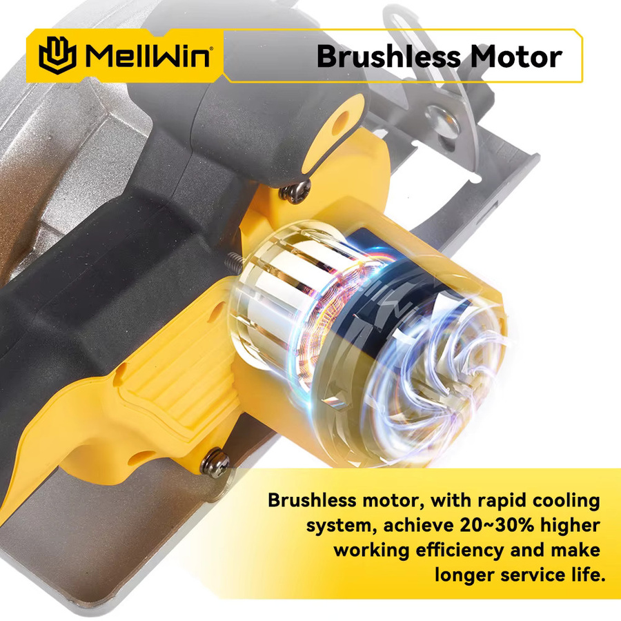 MELLWIN Bürstenlose elektrische Handkreissäge Gelb, 125 mm Durchmesser, für 18 V und 21 V Akkus, multifunktionaler Cutter für Holz und Metall - Bild 3