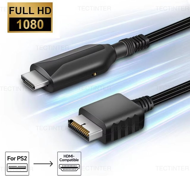 TECTINTER HDMI Konverter Adapter für PlayStation 2 und PS1, Schwarz, kompatibel mit HDTV und PC - Bild 1