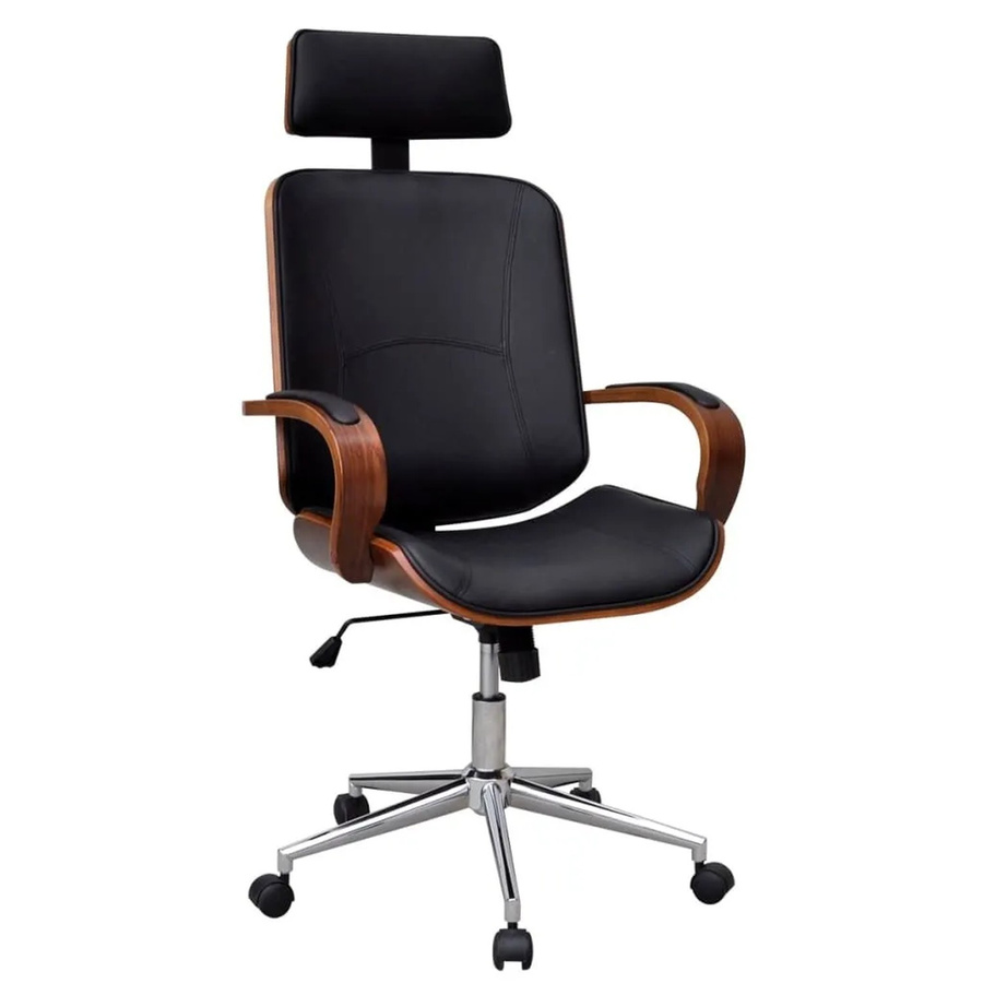 vidaXL Bürostuhl aus Bugholz und Kunstleder in Braun-Schwarz mit Kopfstütze und Rollen, H: 124 cm, B: 64 cm, T: 50 cm - Bild 2