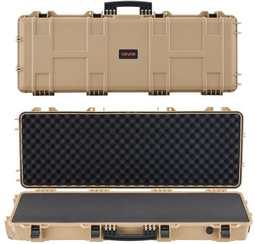 VEVOR Waffenkoffer mit Hartschale für Langwaffen, abschließbarer Gewehrkoffer mit vorgeschnittenem Schaumstoff, rollbar, IP67 wasserfest und staubdicht, Farbe: Beige, B/T/H: 109 x 41 x 15,5 cm - Bild 1