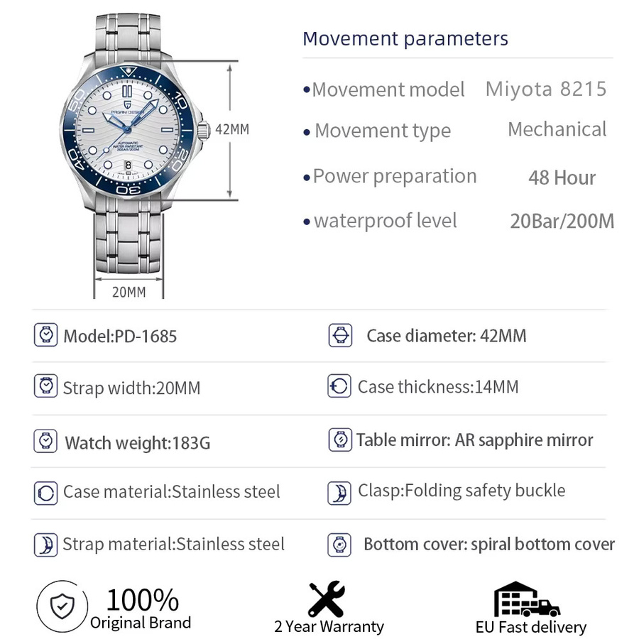 PAGANI DESIGN Armbanduhr Edelstahl, Keramiklünette, Saphirglas, Herren - Bild 6