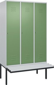 C+P Spind Classic PLUS Garderobenspind mit Sitzbank, 3 Abteile, Lichtgrau, B/T/H: 212,0 x 120,0 x 81,5 cm - Bild 1