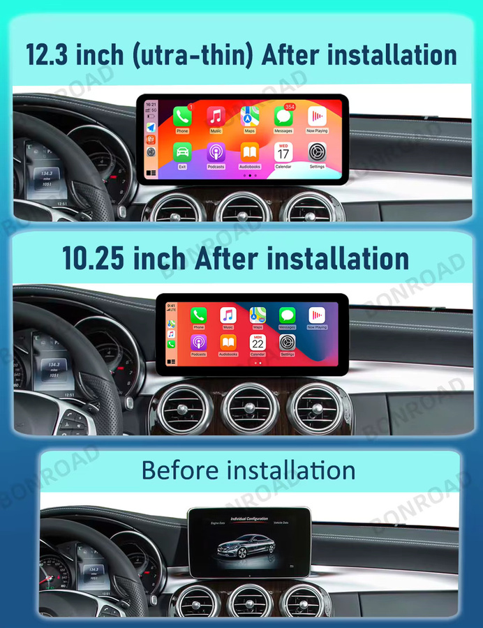 BONROAD Kabelloses CarPlay Linux-Display mit Android Auto, Airplay und GPS für Mercedes Benz W205 GLC A C V Klasse W447 in Schwarz - Bild 3