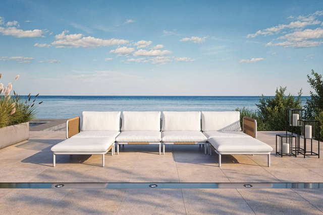 OUTFLEXX Visby Gartenlounge 6-teilig in Weiß, modulares U-Shape Set aus Aluminium und Stahl mit Polstern und Kissen - Bild 1