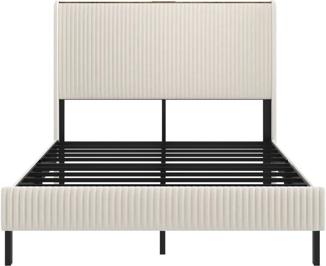okwish Polsterbett mit Flügelkopfteil in Beige, B/T/H: 144 x 200 x 115 cm - Bild 1