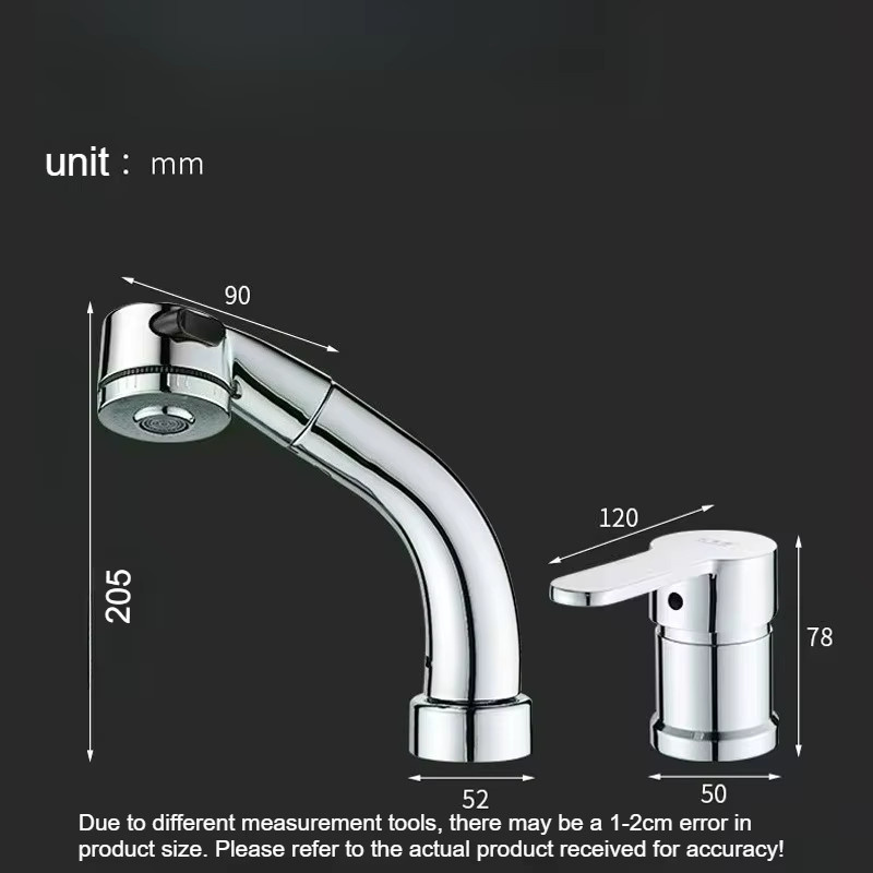 Ausziehbarer Einhebelmischer für das Waschbecken aus Messing in Chrom Silber mit 2-Modus-Auslauf und Deckmontage - Bild 3