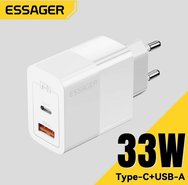 Essager USB-C-Ladegerät 33W mit Dual-Port QC PD 3.0 als kompakter Mini-Adapter für iPhone, iPad und Xiaomi - Bild 1