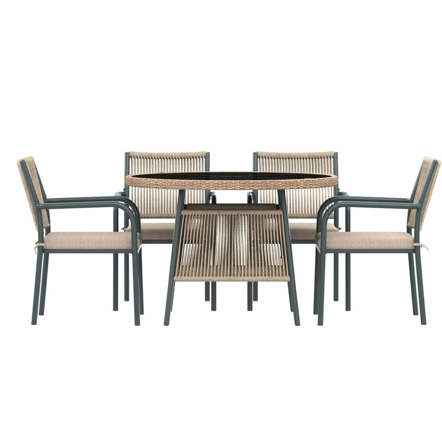 okwish Gartenmöbel Lounge Set mit rundem Glastisch und 4 Armlehnstühlen in Grau - Bild 2
