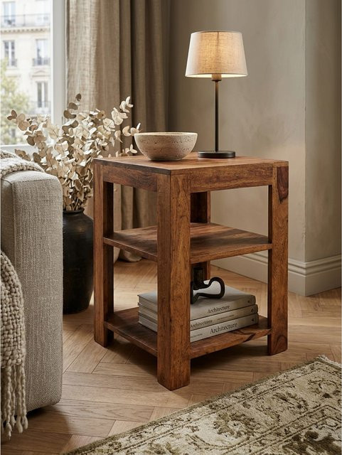 Massivholz Regal MUMBAI im Landhausstil mit 4 Fächern, Braun, B/T/H: 44 x 44 x 60 cm - Bild 1