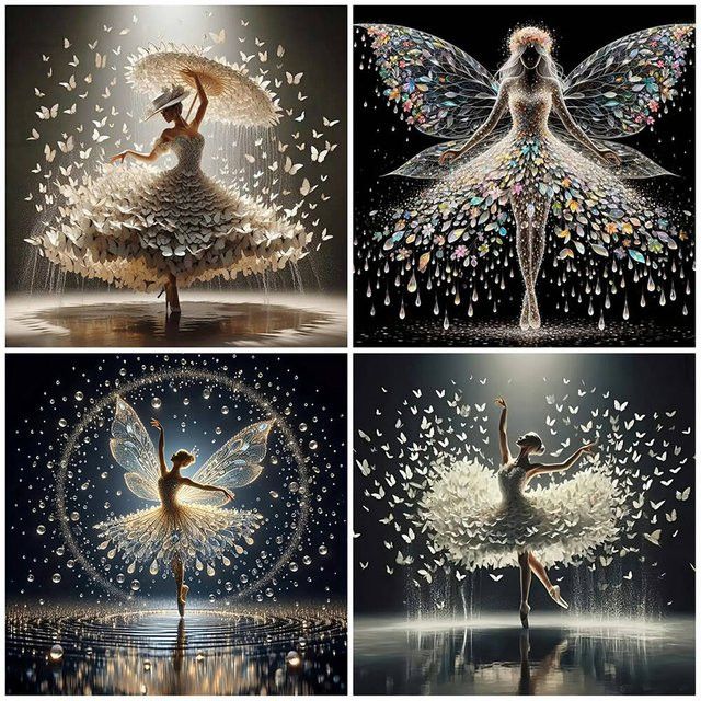 Potdemiel DIY 5D Diamant-Mosaik Set mit Ballett-Mädchen und Schmetterling in Multicolor, Vollbohr-Stickerei für Handarbeit und Deko - Bild 1