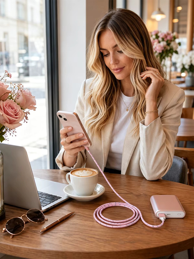 BEIXY USB-A auf Typ-C Schnellladekabel 40W in Pink, 3m Nylon Lade- und Datenkabel für Huawei, Samsung und Xiaomi - Bild 2