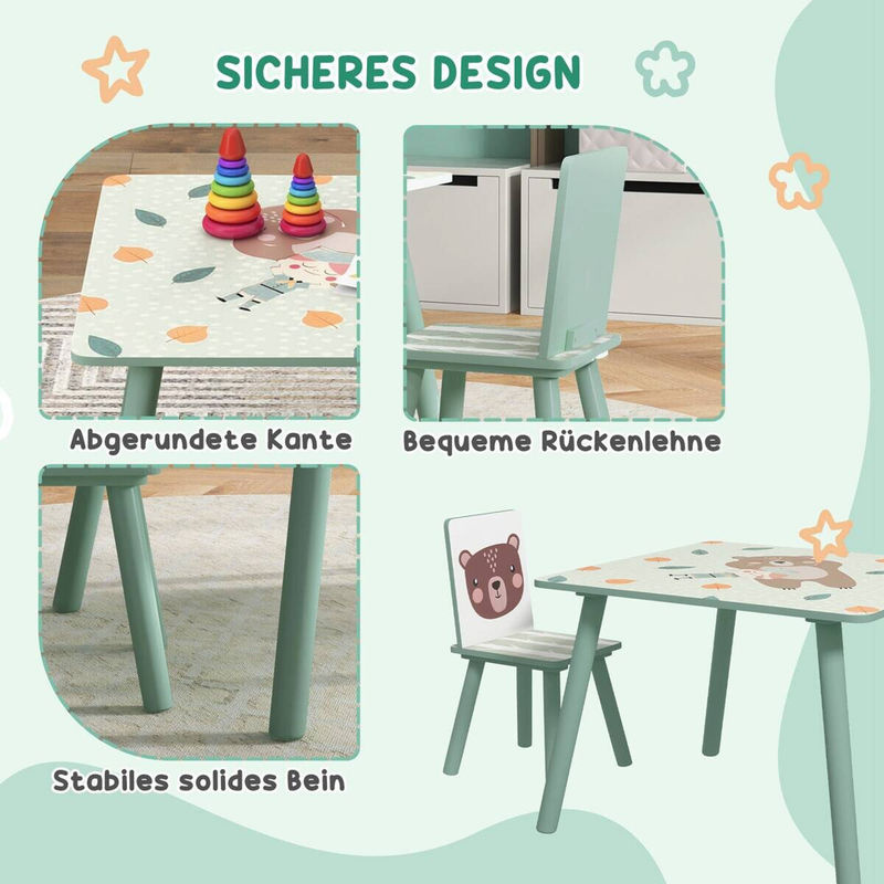 ZONEKIZ Kinder Sitzgruppe mit Tisch und 2 Stühlen in Grün aus Kiefer und MDF, B/H/L: 60 x 44 x 60 cm - Bild 4