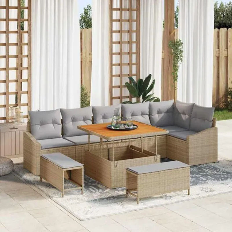 Vidaxl Garten-Sofa-Set aus Poly-Rattan mit 9 Kissen in Beige - Bild 1