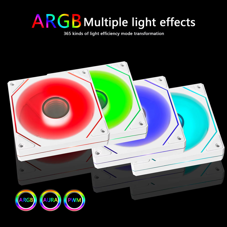 Manmu RGB Computergehäuse-Lüfter 120 mm, weiß, 12 V Luftkühler für PC-Gaming - Bild 3
